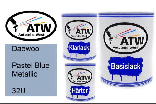 Daewoo, Pastel Blue Metallic, 32U: 1L Lackdose + 1L Klarlack + 500ml Härter - Set, von ATW Autoteile West.